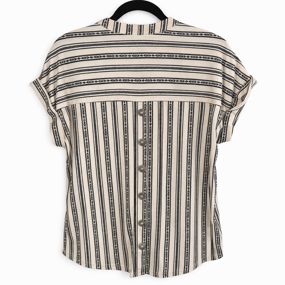 Southwestern Inspired Beige and Black Striped Short Sleeve Top - Picture 5 of 5